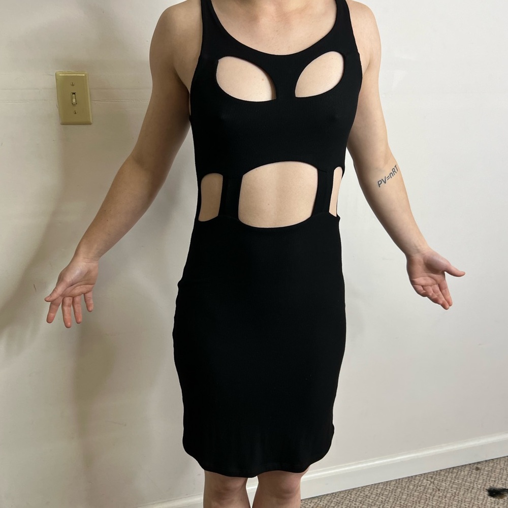 REVOLVE Michael Lauren Dress Black Ribbed Knit Cut Out Sample Size Small NEW - Picture 12 of 12